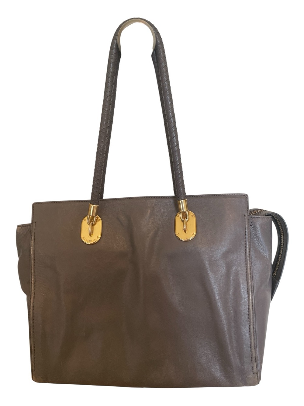 Cole Haan Brown Leather Shoulder Tote with Gold Hardware